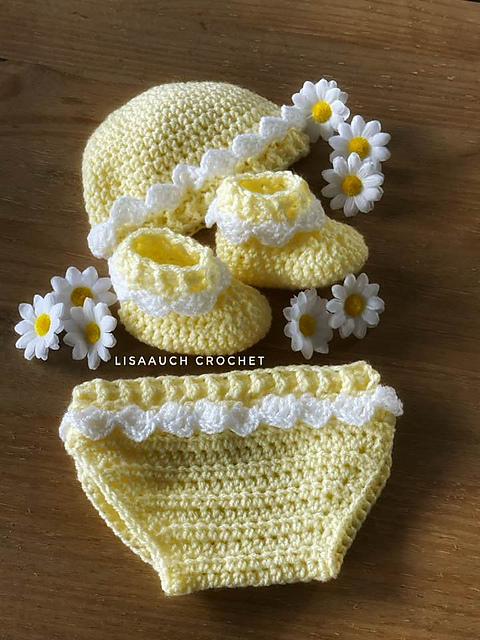 Easter Hat and booties and Diaper set 