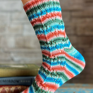Featured with the exclusive self-striping colour dyed for the Mystery Sock Club Members, March 2025