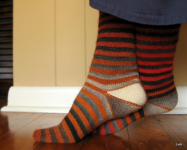 Orange Burning Heels Crew Socks Horizontal Stripes