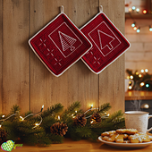 Mosaic Yuletide Trees Potholders