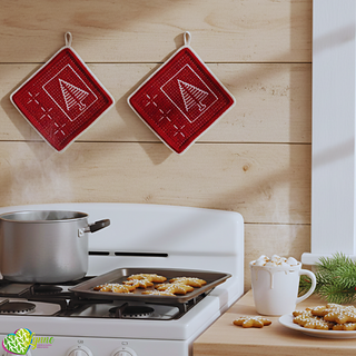 Mosaic Yuletide Trees Potholders