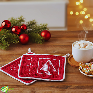 Mosaic Yuletide Trees Potholders