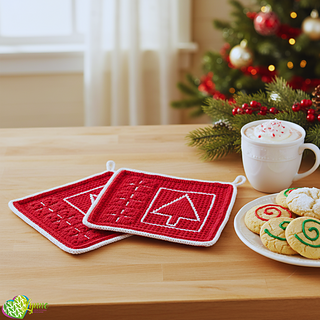 Mosaic Yuletide Trees Potholders