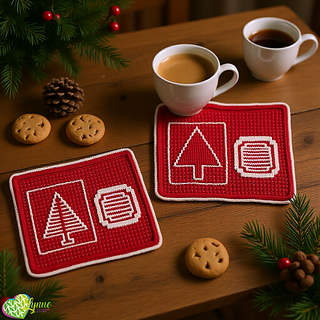 Mosaic Yuletide Trees Mug Rugs