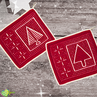 Mosaic Yuletide Trees Potholders