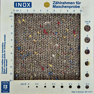 Swatch with needle 3.75 mm. Washed, laid flat to dry and pinned without stretching - dry: 19 sts and 28 rows (as in pattern).