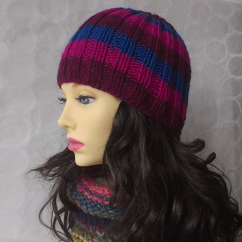Ravelry SAM Simple Striped Ribbed Beanie Knit Flat pattern by Made on