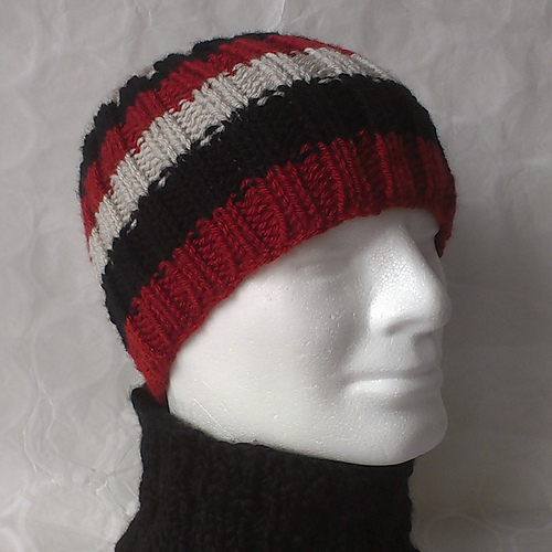 Ravelry SAM Simple Striped Ribbed Beanie Knit Flat pattern by Made on