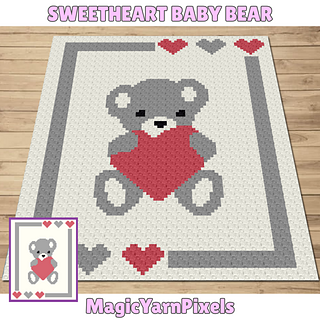 Sweet Heart Baby Bear C2C Crochet Blanket Pattern by MagicYarnPixels
