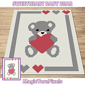 Sweet Heart Baby Bear C2C Crochet Blanket Pattern by MagicYarnPixels