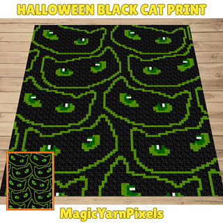 Halloween Black Cat Print C2C Crochet Pattern by Magic Yarn Pixels