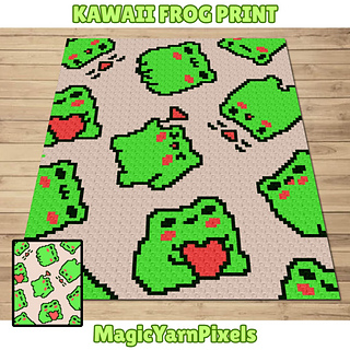 Kawaii Frog Print C2C Crochet Pattern By Magic Yarn Pixels