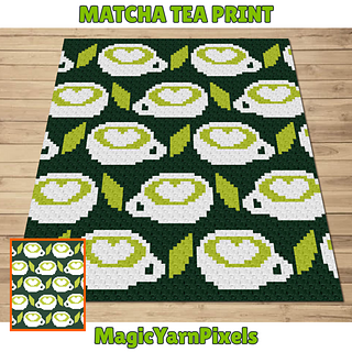 Matcha Tea Print C2C Crochet Blanket Pattern