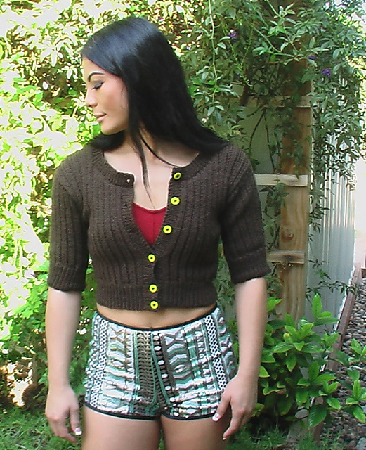 BP Chocolate Ribbed Lace Cropped Cardigan