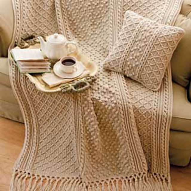 Ravelry: Irish Knit-Style Afghan & Pillow pattern by Bonnie Barker