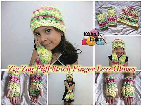 Zig Zag Puff Stitch Fingerless Gloves photo 2