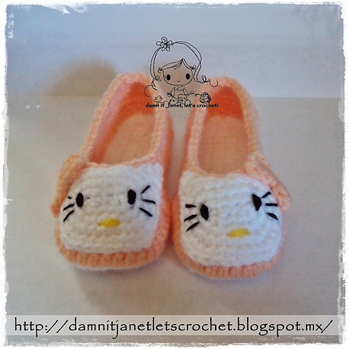 Ravelry Hello Kitty Toddler Slippers (sizes 4 9) pattern by