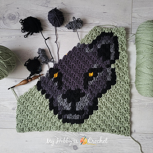 Ravelry Black Panther C2C Square pattern by Kinga Erdem