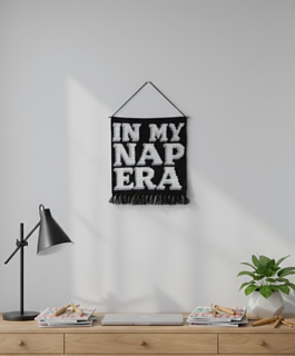 Shown here in a styled room mockup for inspiration. See sample photos for the actual crocheted wall hanging