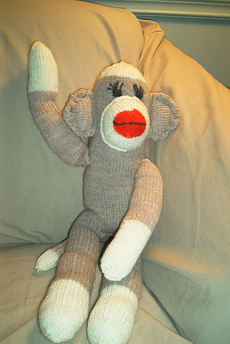 Sockless Sock Monkey says, "Hi"