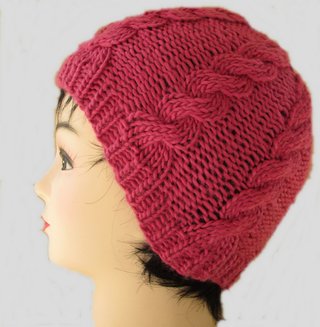 Ravelry Raspberry Cabled Beanie pattern by Noma Ndlovu