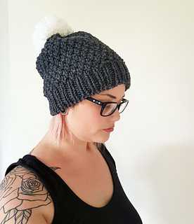PRINTED INSTRUCTIONS-CHUNKY STRIPE BOBBLE SLOUCH KNITTING PATTERN-POM POM HAT