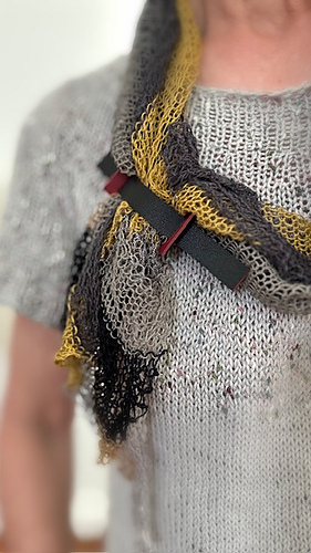 The cool vegan Slide and shawl pins holding the shawl together are available in the Accessory section at Yarnz2go