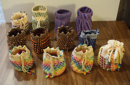 A collection of all the cinch bags I made.  All the same pattern.