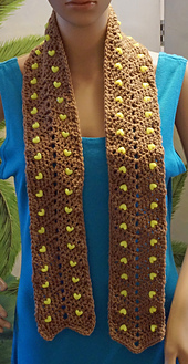 A brown yarn with neon yellow heart beads.  It turned out pretty cool!