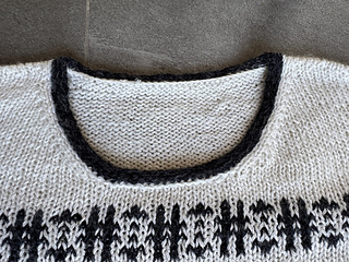 Stitches for the black icord picked-up from a crochet slip-stitch round around the neckline.