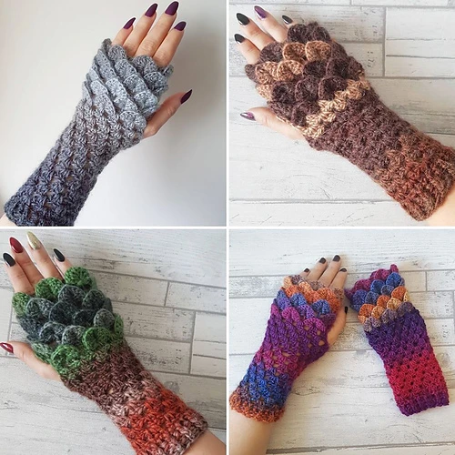 Dragon Scale Fingerless Gloves crochet pattern by The Yarnivore UK