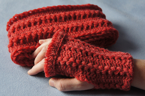 Hairpin Lace Scarf  and Fingerless Gloves photo 1