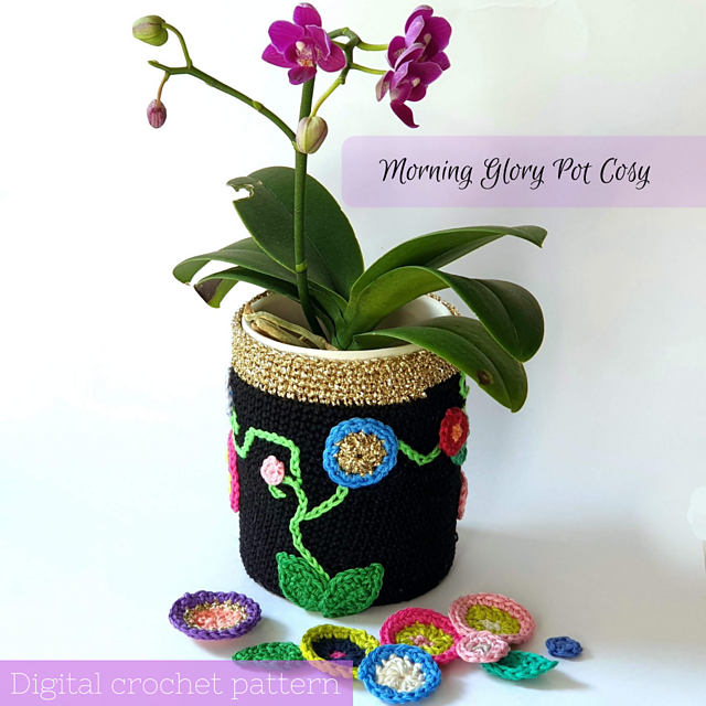 Ravelry Morning Glory Pot Cosy pattern by Louise Kendall