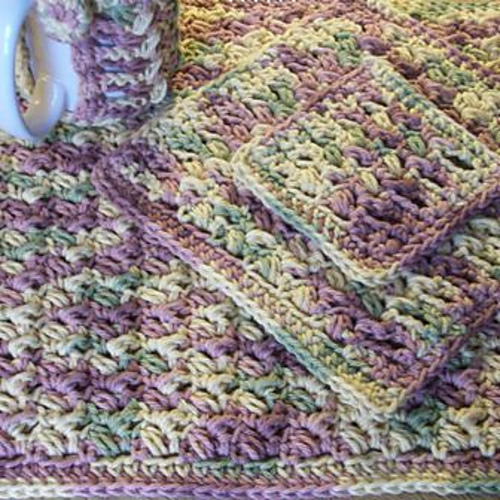 Puff Stitch Placemat, Dishcloth and Coaster Set photo 7