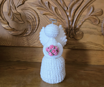 Thinking of You Crochet Angel standing upright, showing the full body and wings. 