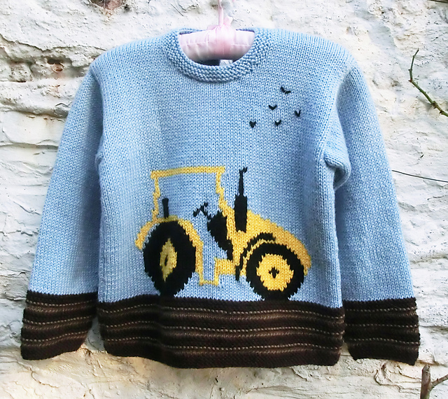 KNITTING PATTERN CHILDREN/'S SWEATER WITH TRACTOR MOTIF SIZES 22/" 28/"