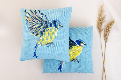 Dawn Chorus CKAL - Blue Tit Cushion (Knit) - Liz Barraclough