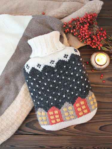 Snowfall Town Hot Water Bottle Cover