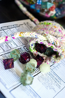 The finished bag is SO NICE and soft, and despite having made a smaller size, it fits a fair amount of dice. DEFINITELY enough for a single character + some extras.
