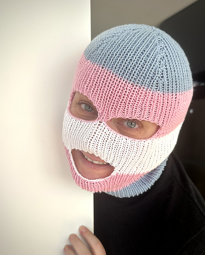 Ravelry: Trans Pride Flag Ski Mask pattern by Shady Sheep