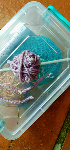 What's left of the ball. It's a beautiful mauve / heliotrope yarn.