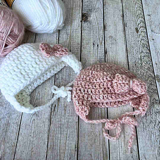 Easy baby hat with bow and ear flaps crochet pattern