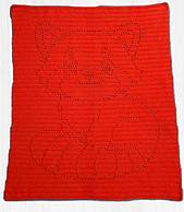 Bonnie Heurer: Red Heart Soft Yarn, G hook.  
37in x 32in