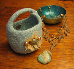 Aqua Grinch and cufflink necklace