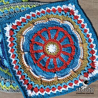 TMBJGF Flower Granny Square crochet pattern finished square with textured floral centre