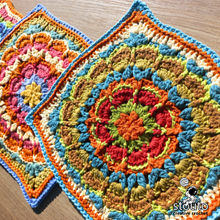 Fiorone flower granny square showing raised post stitches and detailed crochet texture