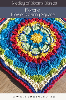 Close-up of Fiorone crochet flower square showing cluster stitches and raised floral texture