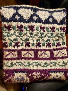Before blocking.
Ivy and flowers in the garden