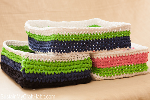 Crocheted T-shirt Yarn Baskets photo 1