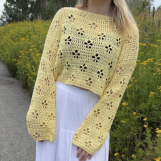 Butter yellow crochet flower sweater